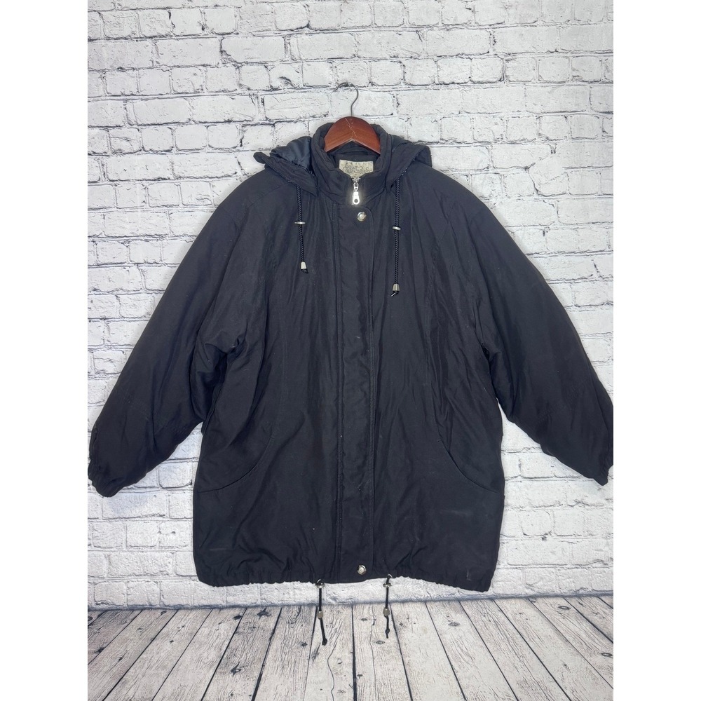 Coat‎ Collectibles Black Hooded Parka Jacket Women's Size L Drawstring Waist